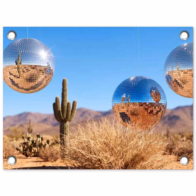 Tuinposter - Woestijn - Spiegelbal - Kunst - Woestijn - Spiegelbal - Kunst tuinposter los doek klein