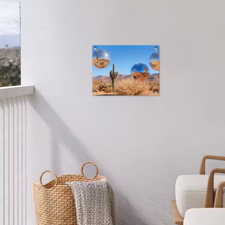 Tuinposter - Woestijn - Spiegelbal - Kunst - Woestijn - Spiegelbal - Kunst tuinposter los doek klein
