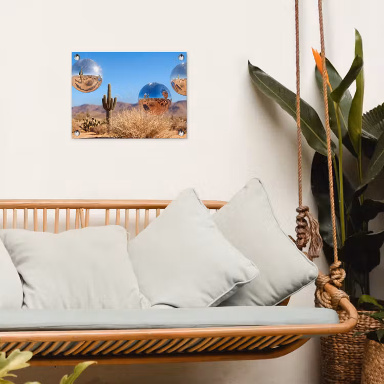 Tuinposter - Woestijn - Spiegelbal - Kunst - Woestijn - Spiegelbal - Kunst tuinposter los doek klein