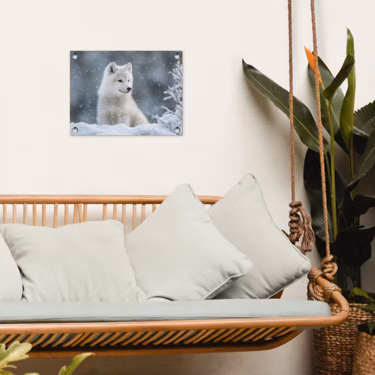 Wolf - Pup - Sneeuw tuinposter los doek klein -sfeer7