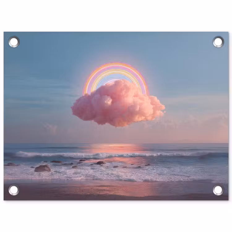 Wolk - Regenboog - Zee tuinposter los doek klein -3d