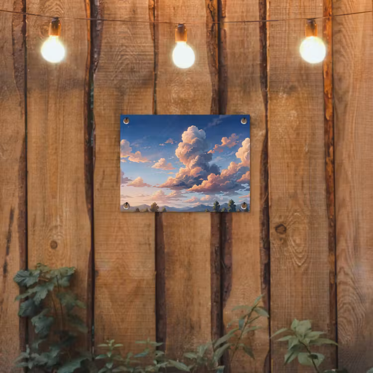 Wolken - Daghemel - Natuur - Illustratie - Oranje tuinposter los doek klein -sfeer1