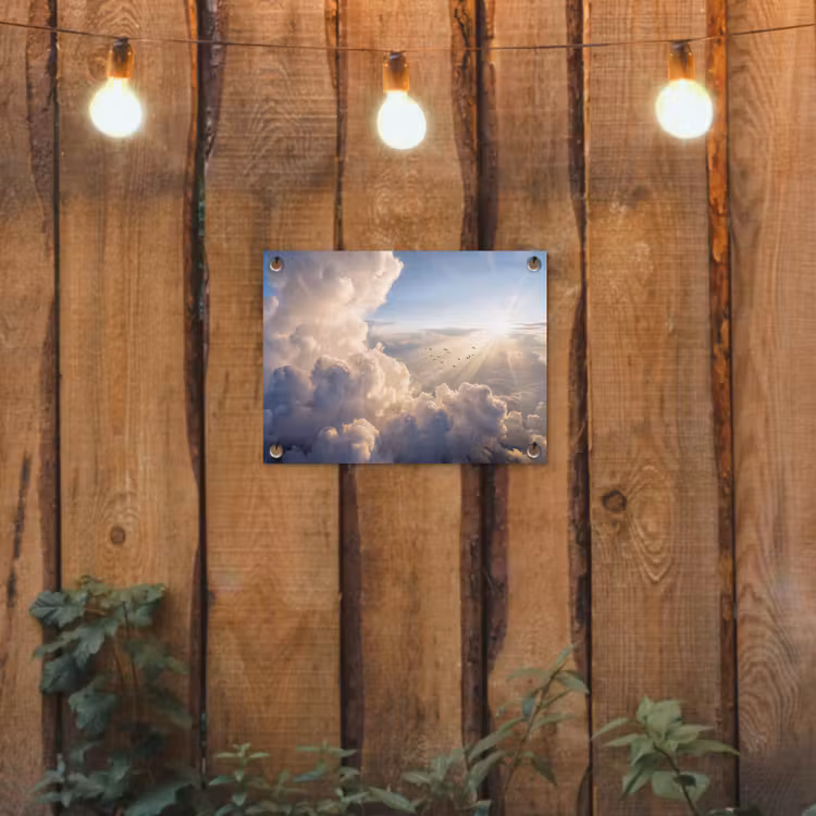 Wolken - Zonnestralen - Natuur - Wit tuinposter los doek klein -sfeer1