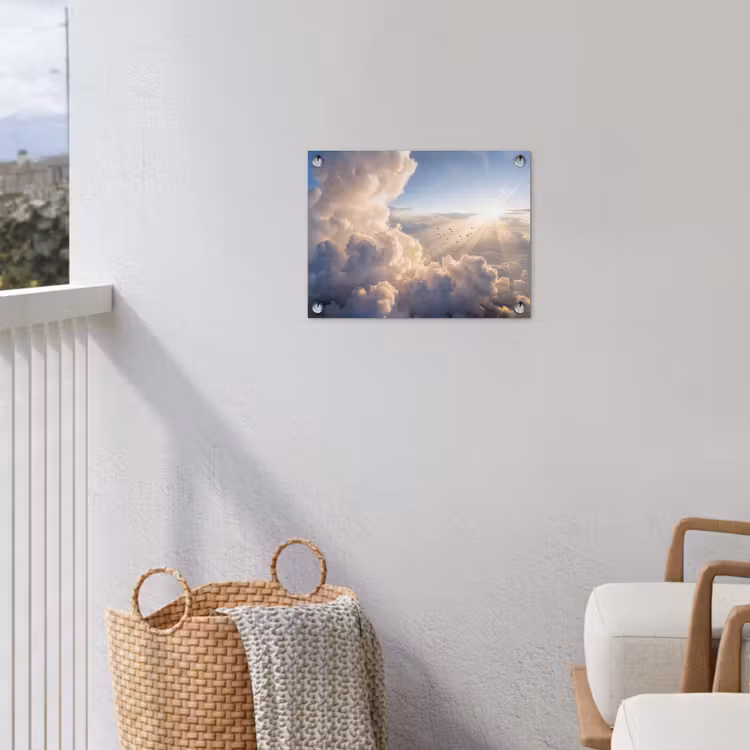 Wolken - Zonnestralen - Natuur - Wit tuinposter los doek klein -sfeer8