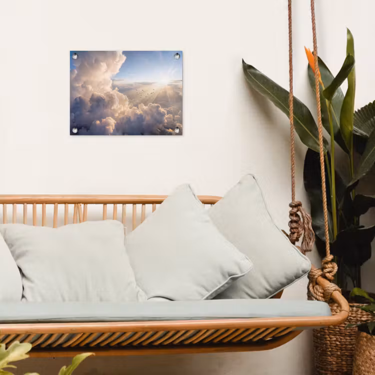 Wolken - Zonnestralen - Natuur - Wit tuinposter los doek klein -sfeer7