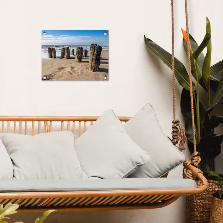 Zand - Strand - Paal - Water - Zomer tuinposter los doek klein -sfeer7