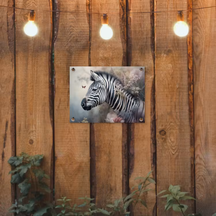 Zebra - Wilde dieren - Vlinder - Bloemen tuinposter los doek klein -sfeer1