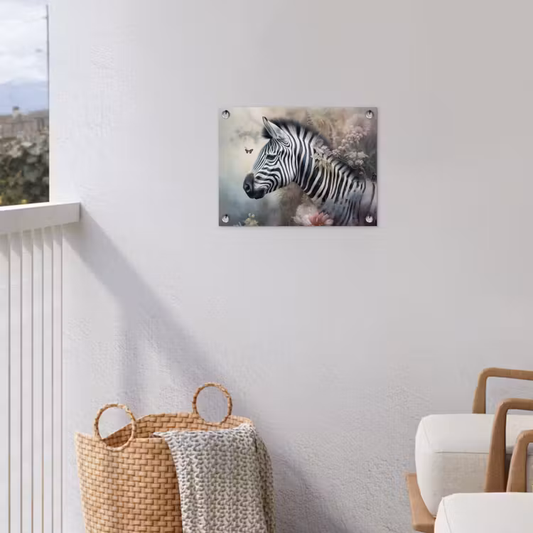 Zebra - Wilde dieren - Vlinder - Bloemen tuinposter los doek klein -sfeer8