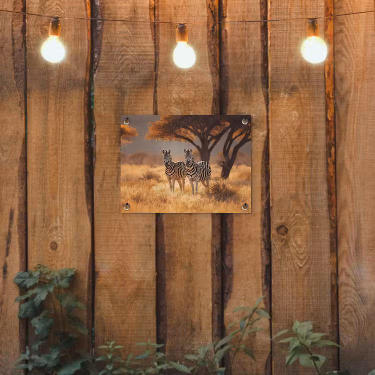 Zebra's - Savannelandschap - Gras tuinposter los doek klein -sfeer1