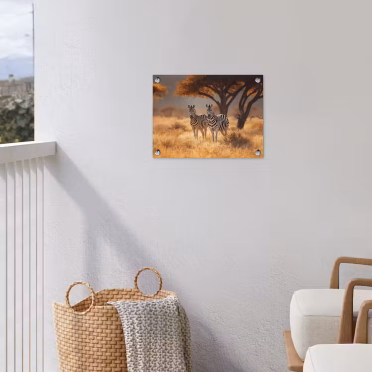 Zebra's - Savannelandschap - Gras tuinposter los doek klein -sfeer8