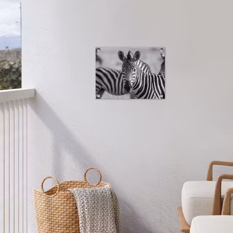 Zebra's - Zwart - Wit tuinposter los doek klein -sfeer8