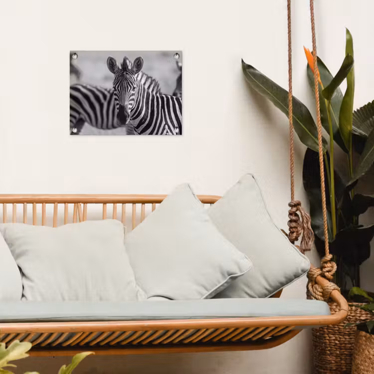 Zebra's - Zwart - Wit tuinposter los doek klein -sfeer7