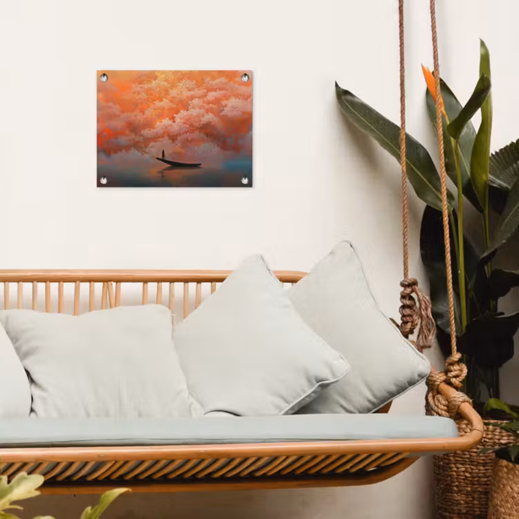 Zee - Boot - Wolken - Oranje tuinposter los doek klein -sfeer7