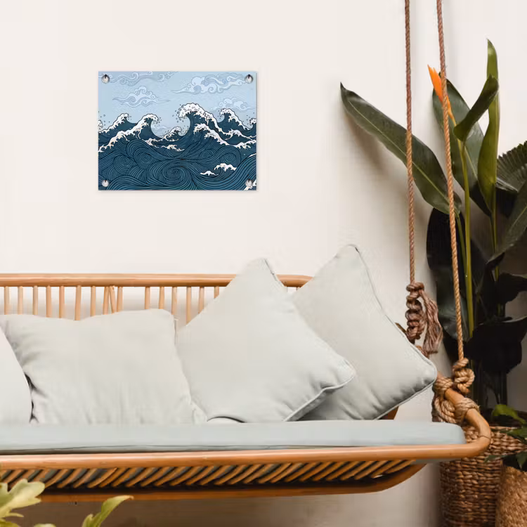 Zee - Golven - Japans - Natuur - Blauw tuinposter los doek klein -sfeer7
