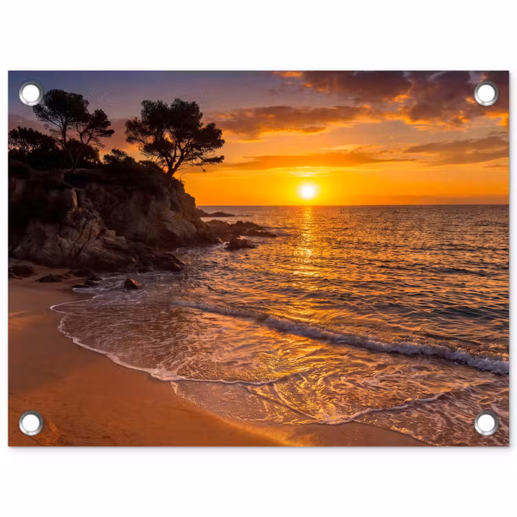 Zee - Kust - Zonsondergang - Natuur - Oranje tuinposter los doek klein -3d
