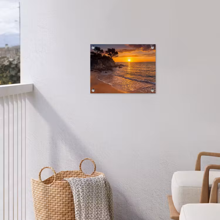 Zee - Kust - Zonsondergang - Natuur - Oranje tuinposter los doek klein -sfeer8