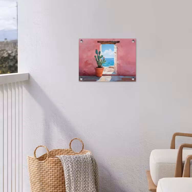 Zee - Roze - Cactus tuinposter los doek klein -sfeer8