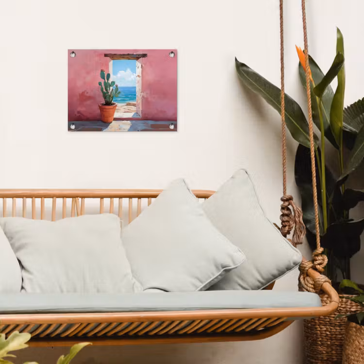 Zee - Roze - Cactus tuinposter los doek klein -sfeer7