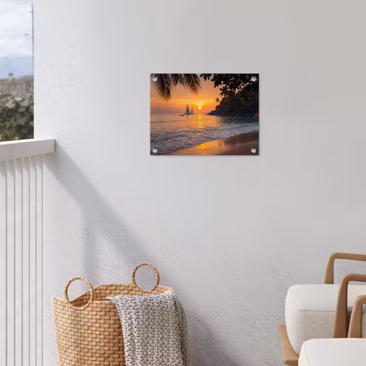 Zee - Zonsondergang - Boot - Natuur - Oranje tuinposter los doek klein -sfeer8