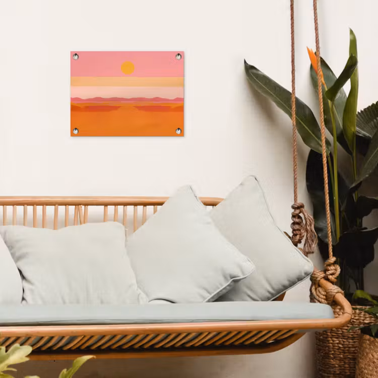 Zon - Abstract - Landschap - Oranje tuinposter los doek klein -sfeer7