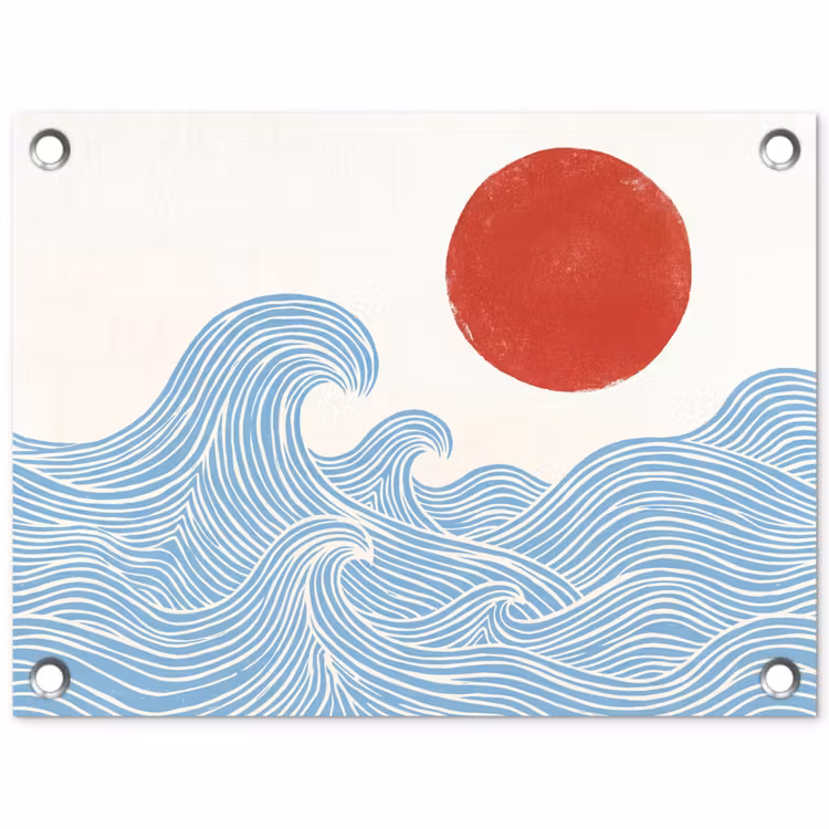 Zon - Golven - Oceaan - Abstract - Rood tuinposter los doek klein -3d