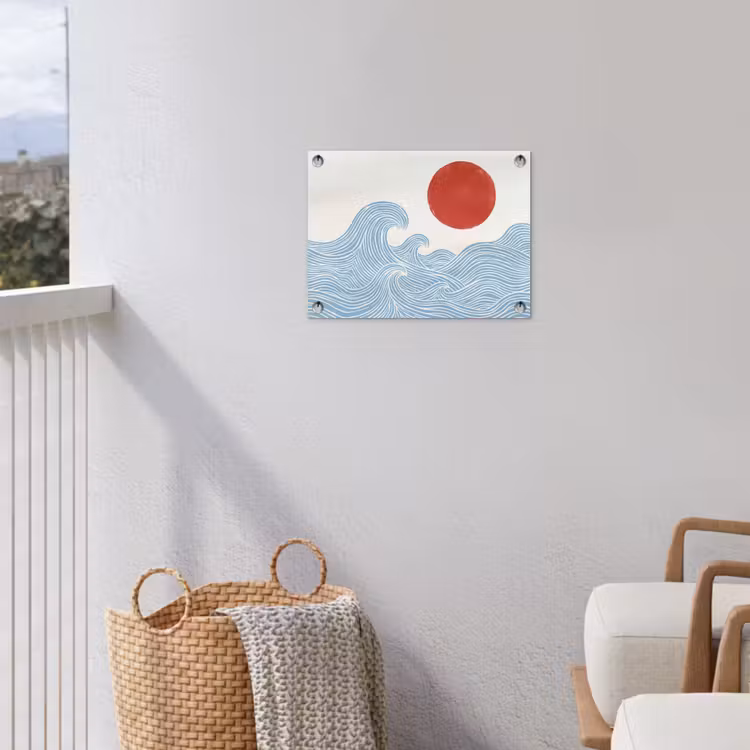 Zon - Golven - Oceaan - Abstract - Rood tuinposter los doek klein -sfeer8