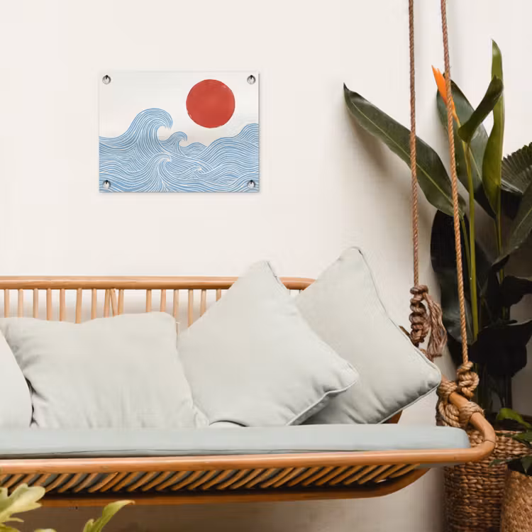Zon - Golven - Oceaan - Abstract - Rood tuinposter los doek klein -sfeer7