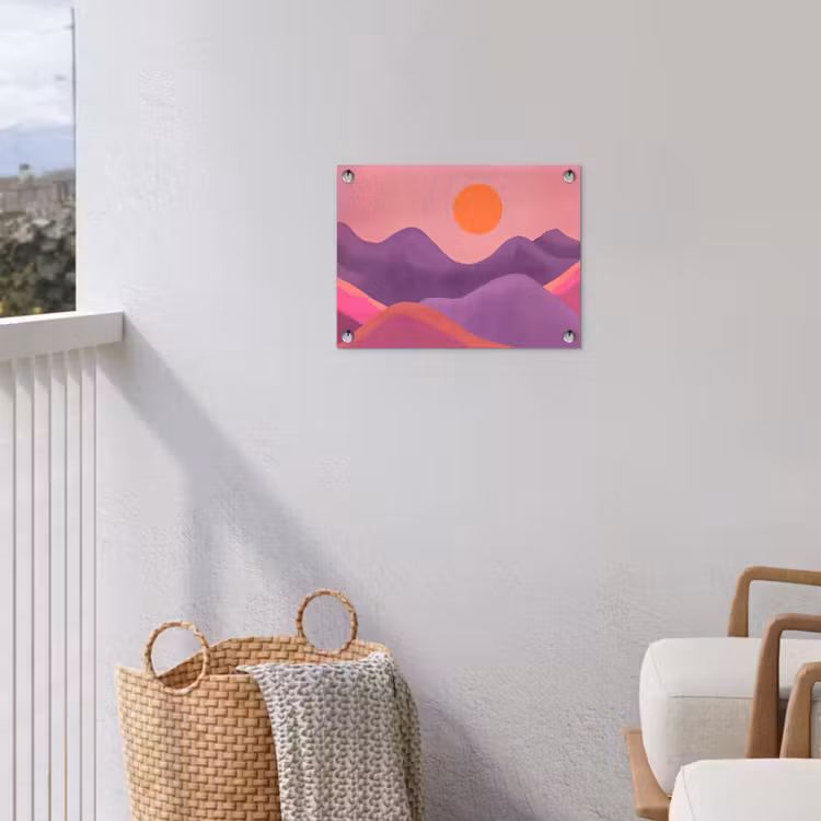 Zon - Heuvels - Paars - Abstract tuinposter los doek klein -sfeer8