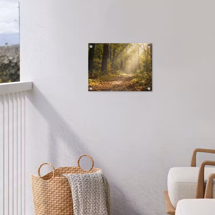 Zonlicht - Bospad - Bomen tuinposter los doek klein -sfeer8