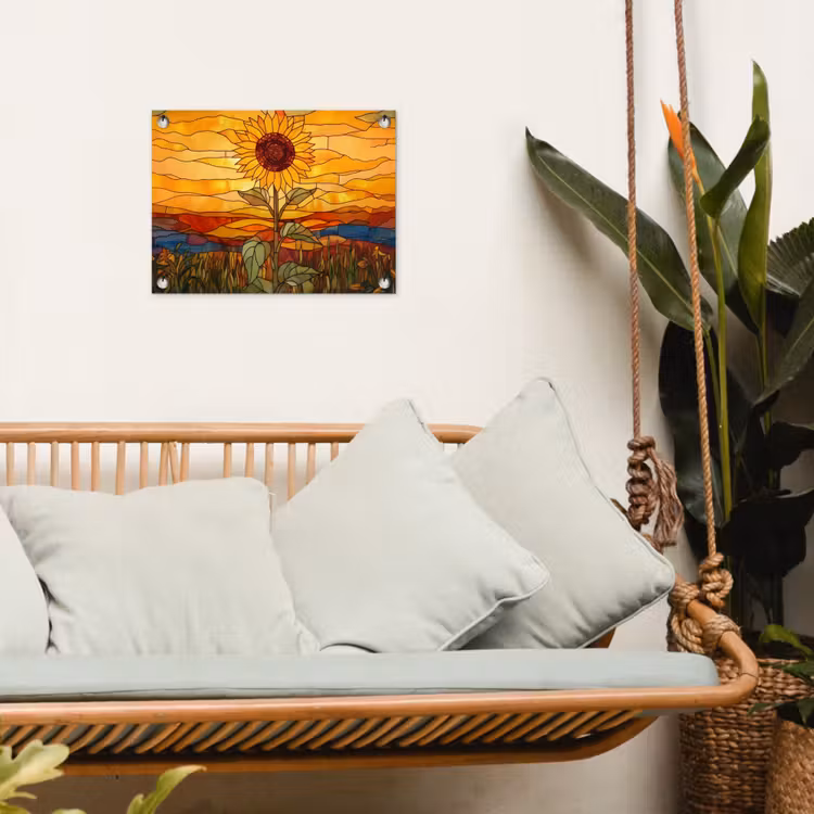 Zonnebloem - Mozaïek - Zonsondergang - Geel tuinposter los doek klein -sfeer7