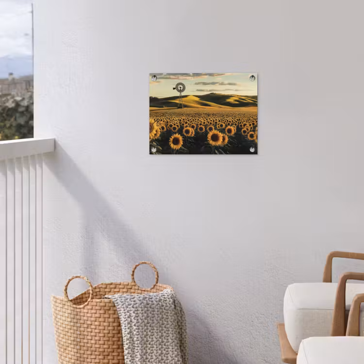 Zonnebloem - Veld - Windmolen tuinposter los doek klein -sfeer8
