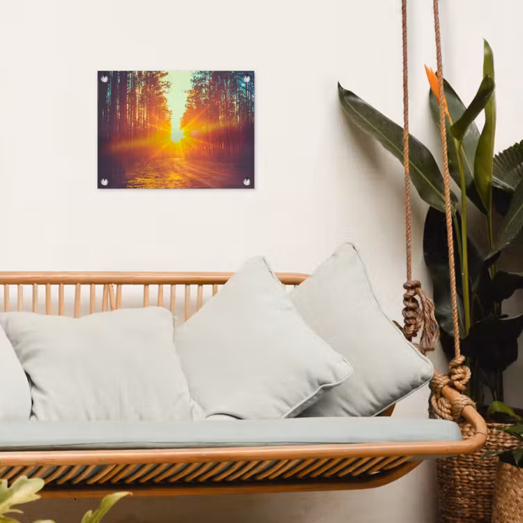 Zonsondergang - Bomen - Bos - Natuur tuinposter los doek klein -sfeer7