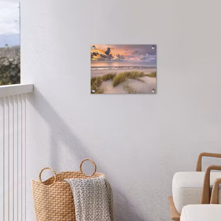 Zonsondergang - Duin - Strand - Planten - Zee tuinposter los doek klein -sfeer8