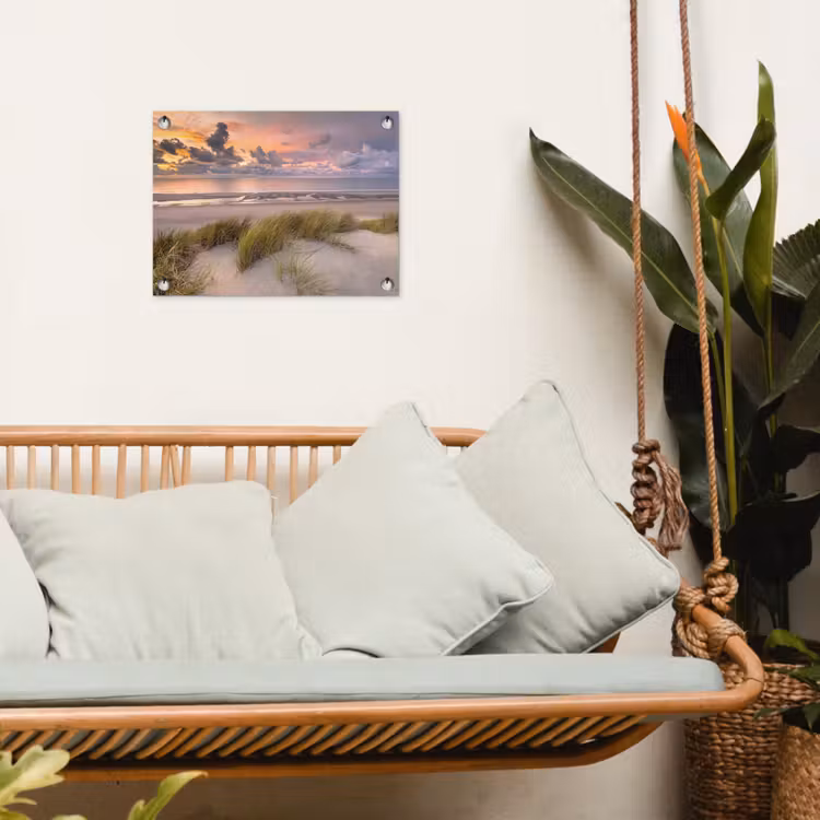 Zonsondergang - Duin - Strand - Planten - Zee tuinposter los doek klein -sfeer7