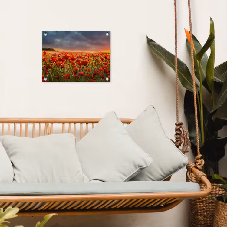 Zonsondergang - Klaprozen - Rood - Bloemen - Veld - Natuur tuinposter los doek klein -sfeer7