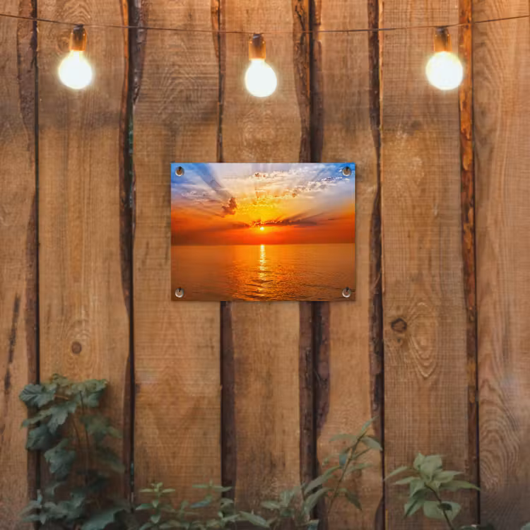 Zonsondergang - Zee - Lucht - Oranje - Horizon - Water tuinposter los doek klein -sfeer1