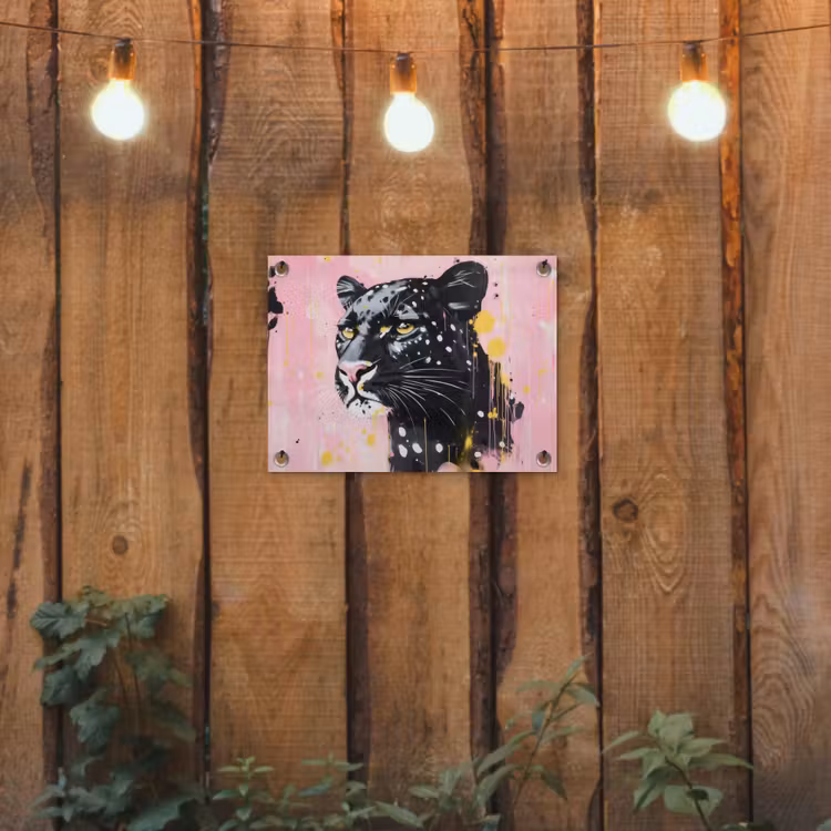 Zwart - Panter - Roze - Abstract tuinposter los doek klein -sfeer1