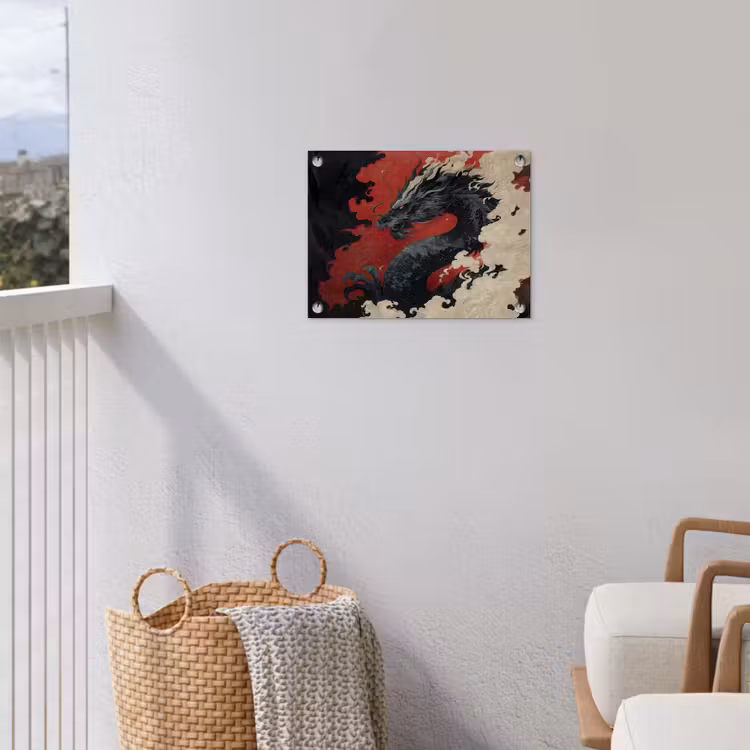 Zwarte draak - Rookwolken - Rood tuinposter los doek klein -sfeer8