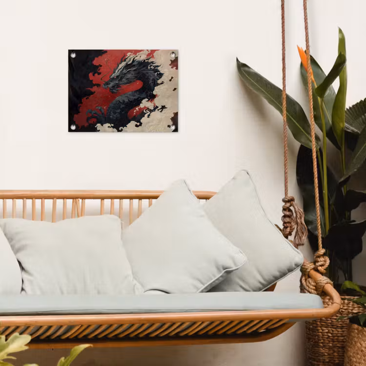 Zwarte draak - Rookwolken - Rood tuinposter los doek klein -sfeer7