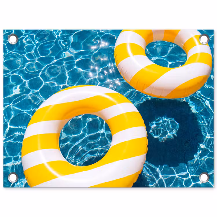 Zwembad - Zwembanden - Zomer - Geel - Blauw tuinposter los doek klein -3d