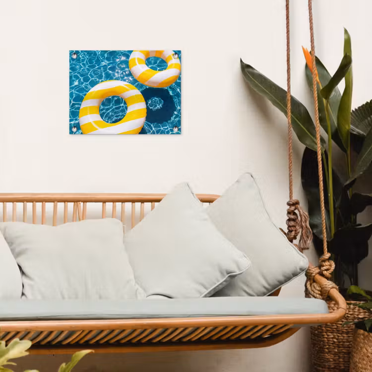 Zwembad - Zwembanden - Zomer - Geel - Blauw tuinposter los doek klein -sfeer7