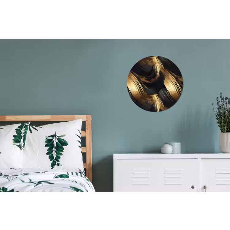Verfstreken - Abstract - Goud - Zwart Wandcirkel aluminium klein 190 -slaapkamer