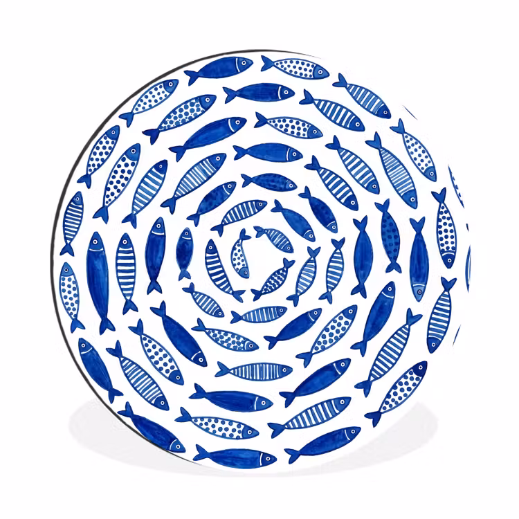 Vis - Patroon - Onderwater - Abstract - Blauw Wandcirkel aluminium klein -3d