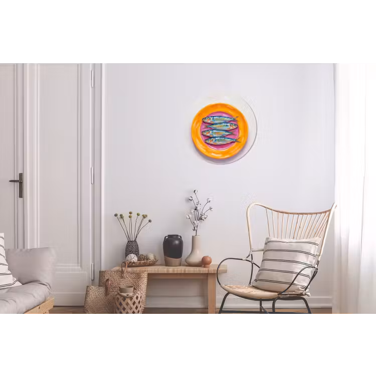 Vis - Vier - Eten - Modern - Kleurrijk Wandcirkel aluminium klein -woonkamer