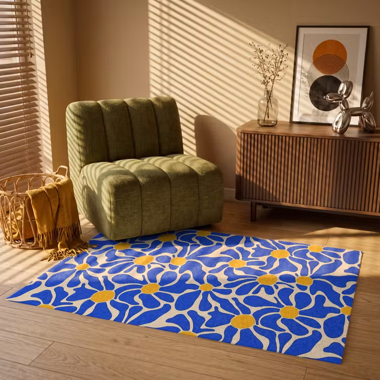 Abstract - Bloem - Blauw Vloerkleed Rechthoek klein 1091 -atmosphere_sfeer1_global