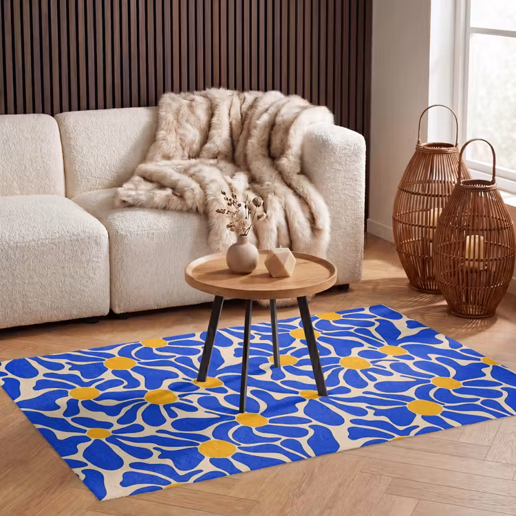 Abstract - Bloem - Blauw Vloerkleed Rechthoek klein 1091 -atmosphere_sfeer2_global