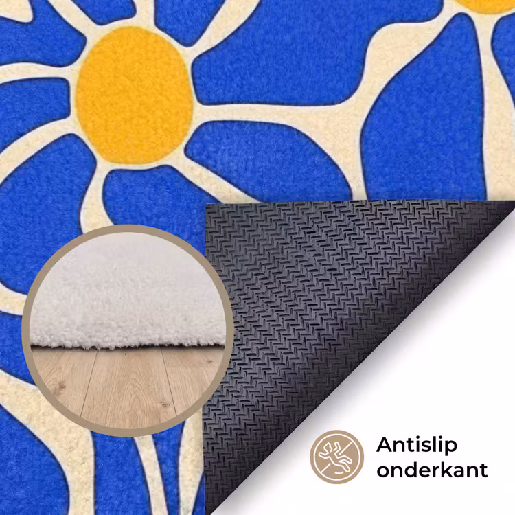 Abstract - Bloem - Blauw Vloerkleed Rechthoek klein 1091 -uniquesellingpoint_antislip_NL