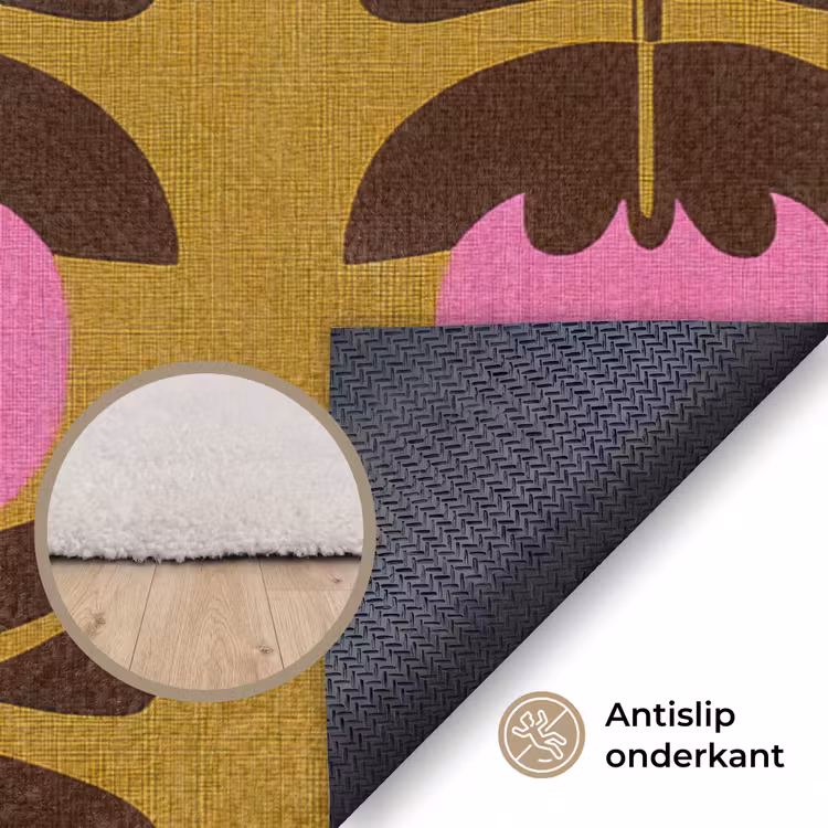 Abstract - Bloemen - Roze Vloerkleed Rechthoek klein 1091 -uniquesellingpoint_antislip_NL_NL