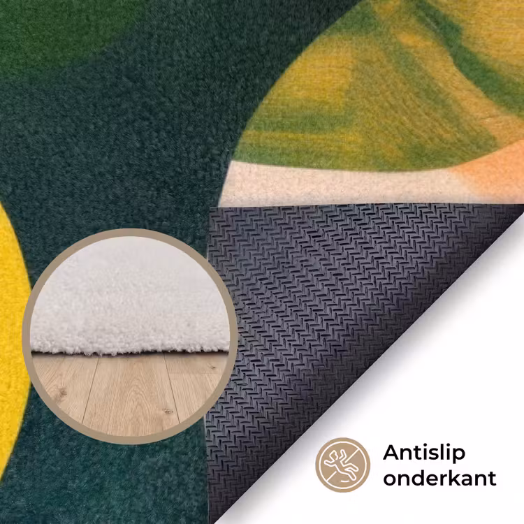 Abstract - Geel - Roze - Groen Vloerkleed Rechthoek klein -uniquesellingpoint_antislip_NL