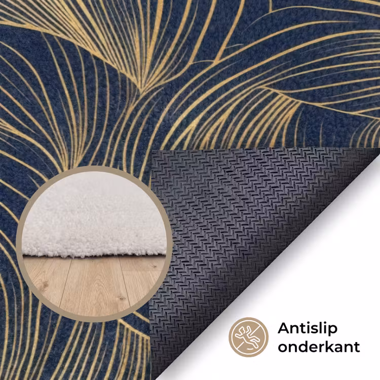 Abstract - Lijnen - Blauw - Goud Vloerkleed Rechthoek klein 1091 -uniquesellingpoint_antislip_NL_DE